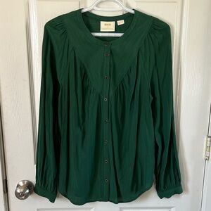 Anthropologie Maeve Avignon Emerald Green Long Sleeve Buttondown Blouse Size M